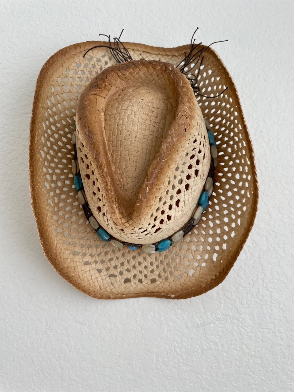 MILANI Straw Western Hat with Turquoise & Cream Bead Band - Picture 13 of 16